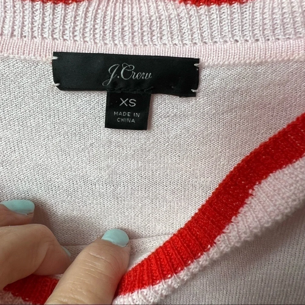 J. Crew L Scallop-Trimmed Pullover Sweater Stripe Merino Wool L1070 0652 Pink